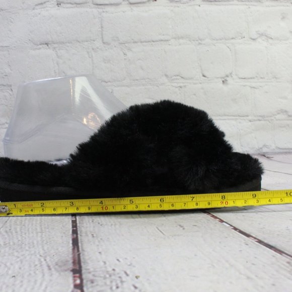 Michael Kors Lala Black Fluffy Faux Slip On Furry Slippers Size 6.5 - Picture 7 of 9
